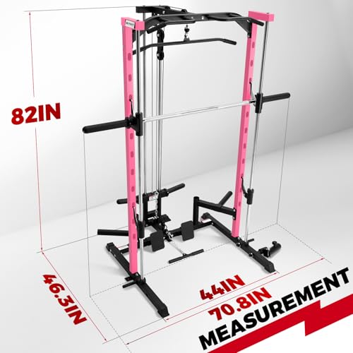 Image of RitFit Smith Machine Power Rack with LAT-Pull Down System, Landmine, Barbell Bar, Plate Storage Pegs and More Training Attachment