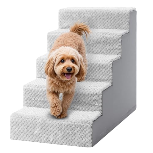 KSIIA Escalera para perros pequeños de 55 cm de alto, escalera para mascotas con funda lavable extraíble, escalera para gatos viejos perros, rampa antideslizante para perros para cama, sofá, gris