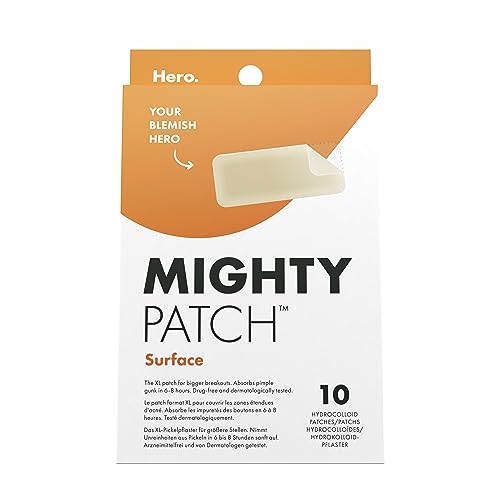 Mighty Patch Surface Spot Patches by Hero Cosmetics XL Spot Remover Hydrocolloid Patches Day & Night Acne Treatment & Anti Acne Dots Face & Body Spot Treatment Stickers - 10 Large Pimple Patches