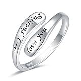 AMBCESSER 925 Sterling Silver Inspirational Adjustable Rings - Personality Encouragement Jewelry Gift For Women (I love you)