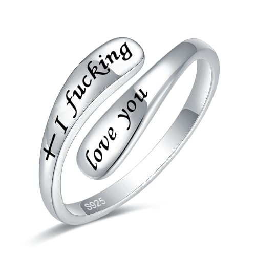AMBCESSER 925 Sterling Silver Inspirational Adjustable Rings - Personality Encouragement Jewelry Gift For Women (I love you)