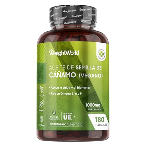 Omega 3 6 9 del Aceite de Cáñamo 1000mg, 180 Cápsulas Veganas, 6 Meses de Suministro - Alternativa Vegetal a los Ácidos Grasos del Pescado, Sin Gluten ni OGM