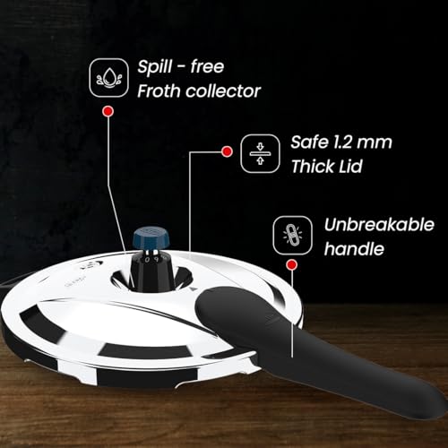 Image of Ultra Triply Krono Pressure Cooker 5.5 Litre | Whistle Counter | Spillage Control | AISI 304 Food Grade Stainless Steel Cooker | 5 Years Warranty | 1.2 MM Lid Thickness | Induction Compatible