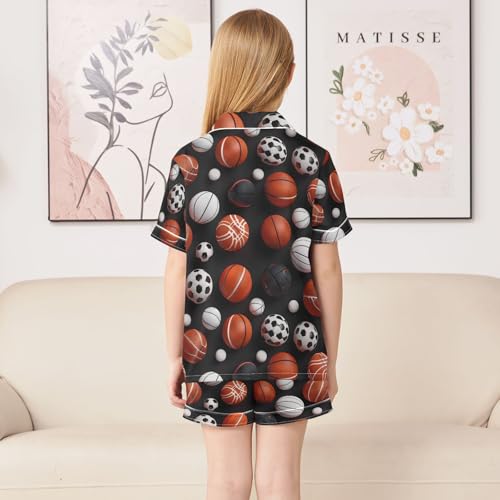 ALAZA Sport Soccer Basketball Black Pajamas Satin Pajama Set Short Sleeve Button Down Sleepwear4