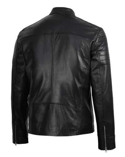 Image of Blingsoul Stylish Black & Brown Cafe Racer Leather Jacket For Men - Real Lambskin Leather Motorcycle Jacket Mens