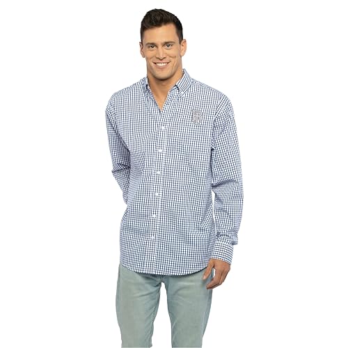 Vantage Apparel Men's Collegiate Easy-Care Long Sleeve Gingham Check Button Down Shirt, Rhode Island Rams, Medium Team Color