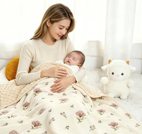 Image of SWESEN Baby Blanket for Girls, Super Soft Double Layer Minky Blankets with Dotted Backing, Floral Toddler Newborn Nursery Bed Blankets, 30 X 40 Inches