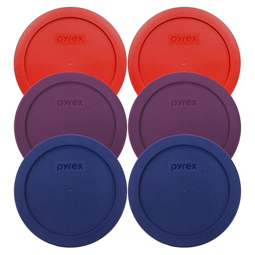 Pyrex 7201-PC 4-Cup (2) Red, (2) Purple, & (2) Blue Lids - Made in USA