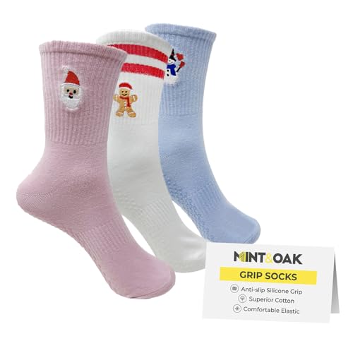 Image of Mint & Oak Pilates Socks with Grips for Women, Ankle Length Non-Slip Yoga Socks, Cotton Ideal For Yoga, Pilates, Gym, Workout, Cute Women's Gift
