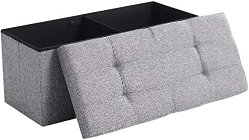 CUYOCA Storage Ottoman Bench Foldable Seat Footrest Shoe Bench End of Bed Storage with Flipping Lid, 75L Storage Space, 30 inches Linen Fabric Grey
