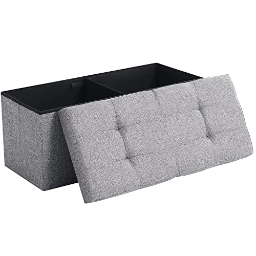 Cuyoca Storage Ottoman Bench Foldable Seat Footrest Shoe Bench End Of Bed Storage With Flipping Lid, 75L Storage Space, 30 Inches Linen Fabric Grey #TOP4