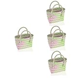 HOMSFOU Cesta Tejida De PVC De 4 Piezas Bolsas De Compras Reutilizables Cesta Tejida con Asa Cesta Tejida Rústica Cesta De Verduras con Asa Bolsas De Plástico para Regalos Cesta