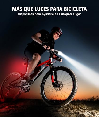 Babacom Luces Bicicleta Delantera y Trasera 1300 Lúmenes, [8+6 Modos] & [Foco+Foco de Inundación Leds], Impermeable USB Recargable Luz con Carcasa Metálica - imagen 7
