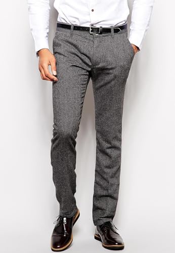 Men's Wool Tweed Pants Vintage Trousers Herringbone Pleat-Front Dress Pants Regular Fit4