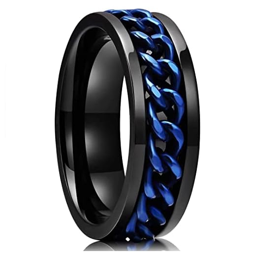 King Will 8mm Black Blue Spinner Ring Stainless Steel Fidget Ring Anxiety Ring For Men(11)