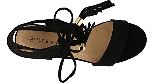 Top Moda Women's Tassel Stacked Block Heel Gladiator Sandal (Black, Numeric_7_Point_5) #TOP3