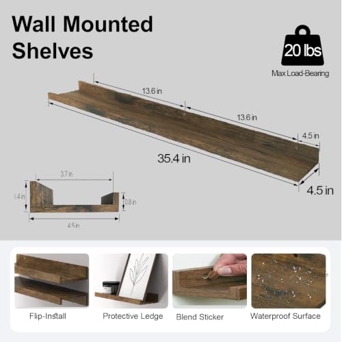 Image of Brown Floating Shelves for Wall Decor, 36 in Shelf with Lip Set of 2