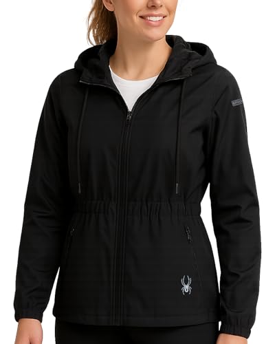 Spyder Womens Rain Jacket - Fleeced Lined Wind breaker Raincoat for Women Zip Up Wind & Water Resistant Jacket Women