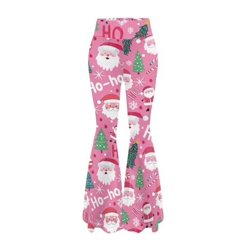 Bloomprint Christmas Pink Womens Yoga Pants Casual High Waist Flare Leggings Bell Bottom Christmas Leggings