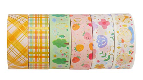 YUBBAEX BB Duck Washi Tape Set VSCO Splashed Gold Foil Masking Tape Decorative for Arts, DIY Crafts, Bullet Journal Supplies, Planners, Scrapbook, Card/Gift Wrapping -15mm x 6 Rolls-