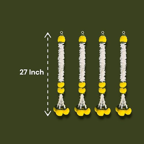Image of Rajasthan Kraft Artificial Pack of 6 Marigold Gajra Hanging, 27 Inch Yellow Floral Hanging for Home Decor, Balcony, Diwali, Ganesh Chaturthi & Festival Decoration