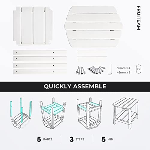 Fruiteam 2-Tier Patio Side Table, Rectangular Modern Outdoor Table White, Easy-Maintenance & Hassle-Free Installation, Dual-Purposed Poly Lumber End Table As A Foot-Stool, Coffee Table, Plant Stand #TOP6