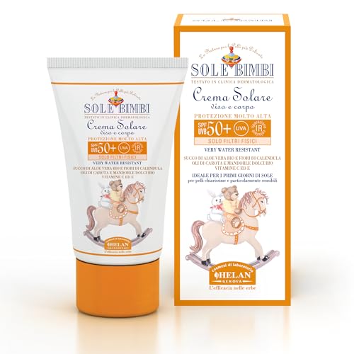Helan, Sole Bimbi - Crema Solare 50+ Bambini e Neonati, Protezione Solare 50+ SPF Molto Alta contro Raggi UVB/UVA, Crema Solare Viso e Corpo con Olio di...
