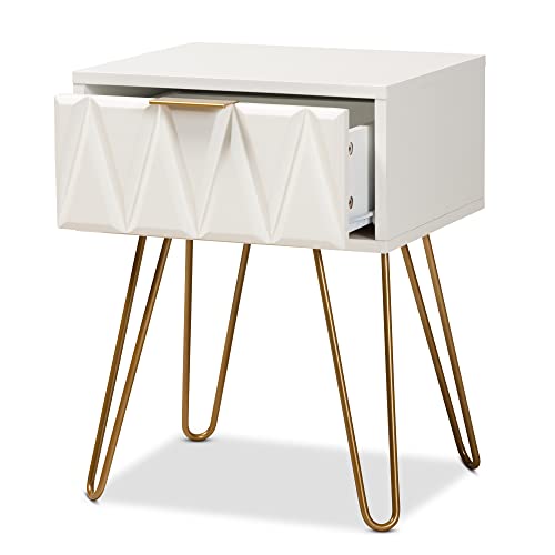 Baxton Studio Holbrook End Table, One Size, White/Gold #TOP3