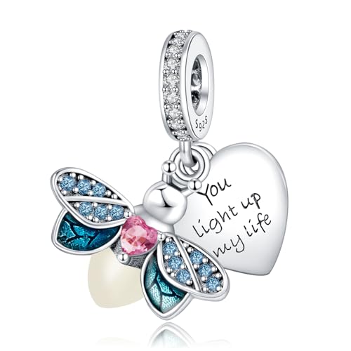 Abalorio de plata de ley con luciérnaga luminosa que brilla en la oscuridad para pulseras