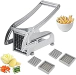 French Fry Cutter - Potato Cutter, Professional Potato Cutter Stainless Steel, Includes 2 Blade Size Cutter Options and No-Slip Suction Base for Potatoes Carrots Cucumbers
