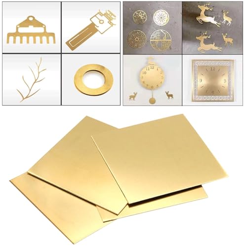 0,5 mm x 50 mm x 50 mm Messingblech, vergoldete Messingplatte, robuste Messingplatte, gefilmte Messingplatten, zum Basteln, Schneiden, Handwerk (Gelb, 15)