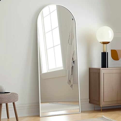 Prywot Arched Floor Mirror, 57 'x 20' Full Length Mirror Wall Mirrors Hanging or Leaning Arched-Top Full Body Mirrors with Stand for Bedroom, Dressing Room, White