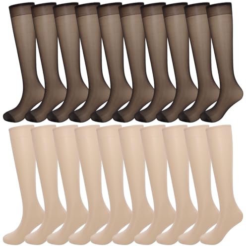 10 Pairs Sheer Knee High Stockings for Women Sheer Knee High Socks Black Nude Nylon Stockings
