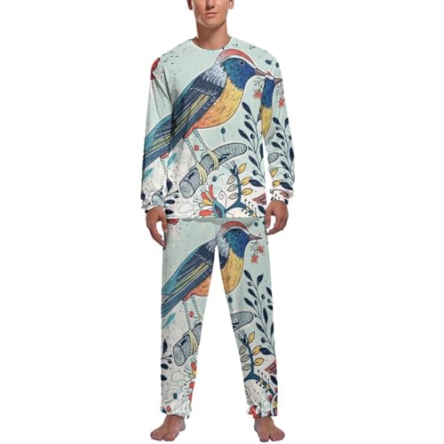 Pyjama homme haut et bas avec finitions soignées imprimé oiseaux