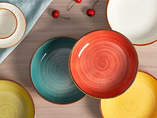 Onemore Pasta Bowls 30 Ounce Porcelain Salad Bowls Shallow Bowls For Pasta Set Of 4 Shallow Bowl Plates, Microwave & Dishwasher Safe, Assorted Color #TOP2