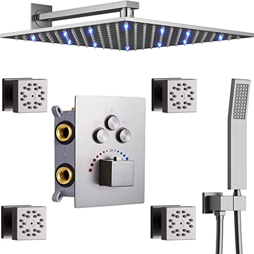 Système de douche LED thermostatique nickel avec jets massants pour un confort absolu