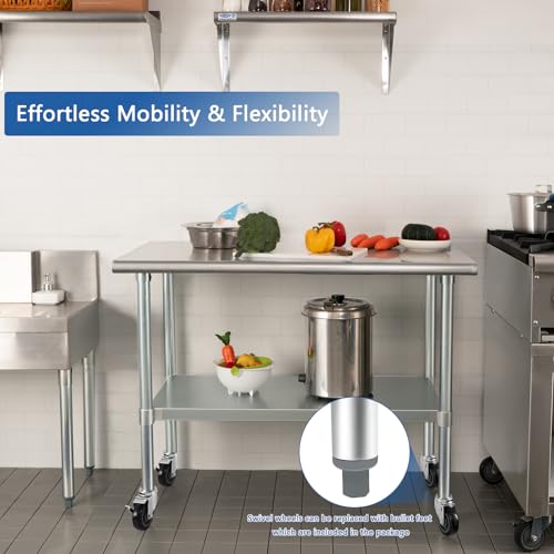 Image of HARDURA Stainless Steel Table with Wheels 30 x 36 Inches Casters NSF Heavy Duty Commercial Prep Table with Undershelf and Galvanized Legs for Food Prep