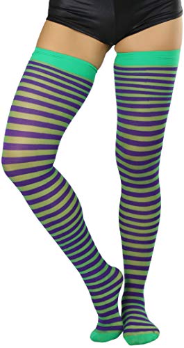 Image of ToBeInStyle Women's Opaque Hosiery Thin Striped Thigh High Long Stocking