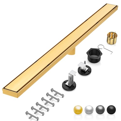 Image of DLONE Linear Shower Drain - 84 Inch Brushed Gold, with Tile Insert Panel