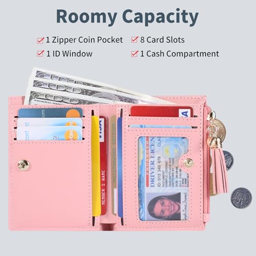 Image of Gostwo Small Wallets for Women, Stylish Womens Wallet with ID Window, Zippered Coin Pocket and Tassel. Cute RFID Wallet for Women, ideal for Teen Girls, Commuters, and Women for Daily Use