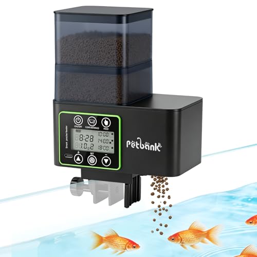 Petbank Distributeur Nourriture Poisson 230/510mL, Distributeur Automatique Poisson avec Timer, Distributeurs de Nourriture Aquarium Rechargeable USB, Écran...