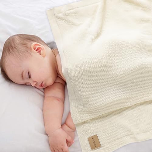 Image of Baby Blanket 30 x 40 Inch Soft Knit for Boys & Girls Cotton Nursery Swaddling Blankets Toddler Knitted Crochet Receiving Crib