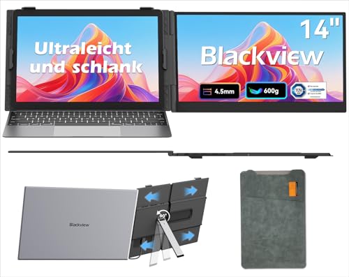 Blackview SCM6 Laptop Bildschirm Erweiterung (600g 4.5mm Ultraflach), 14' FHD IPS TÜV SÜD Portable Monitor, Laptop Monitor Erweiterung für 13“-17“ Laptops, Geeignet für Laptop/PC/Mac/PS3/4/5/Xbox