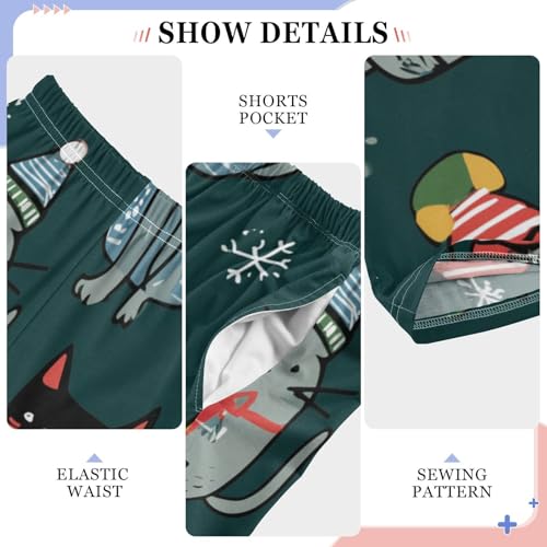 Cat Snowflake Boys Long Pants Soft Trousers Elastic Waist Kids Lounge Bottoms with Pockets S-XL4