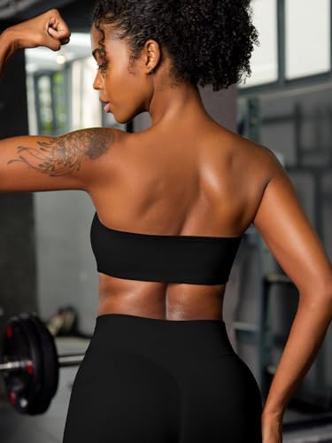 VOYJOY Women Strapless Bandeau Bra Wireless Padded Sports Bra Tube Top Seamless Stretchy Workout Bralette3
