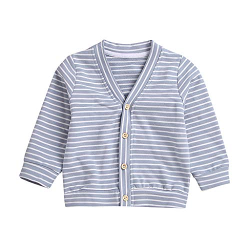 Baby Girls Boys Striped T-Shirt Tops Clothes Set for 0-5T Little Kids Toddler V-Neck Long Sleeve Pullover Blouse (Gray, 0-12 Months)