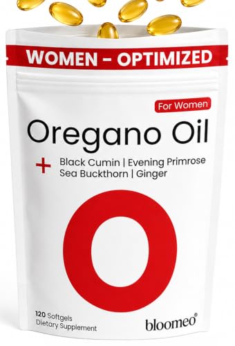 Oil of Oregano with Black Seed Oil for Women, Evening Primrose, Sea Buckthorn, Ginger – Enhanced for Feminine Support, Hormone Balance, Cycle Comfort - 60% Carvacrol, Vegan, Plant Based, Lab Tested