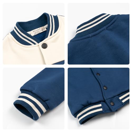 Image of Volunboy Kids Baseball Jacket Varsity Letterman Coat Fall Winter Fleece Bomber Vintage Outerwear