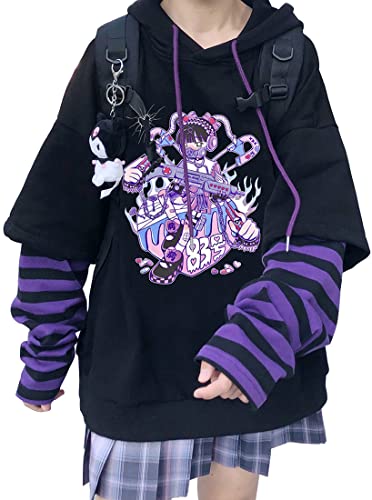 YINGKE Mujer Anime Manga Sudadera con Capucha Niña Japonesa Kawaii Jersey E-Girl Y2K...