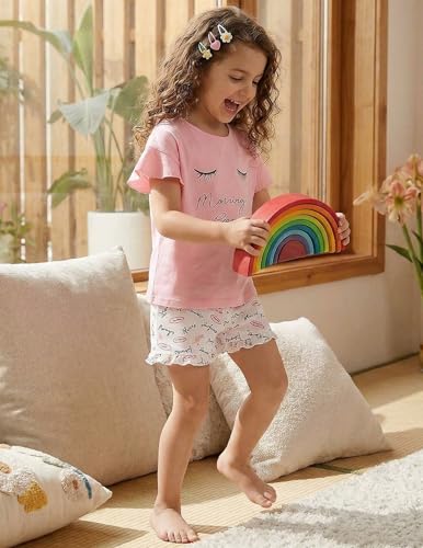 Image of Arshiner Girls Pajamas Ruffle Short Sets Cute Sleepwear Soft Kids Pjs